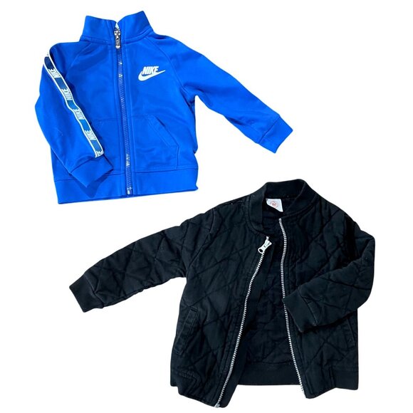 Kids Jacket Bundle - Nike Baby Blue Zip-Up & Black Quilted Jacket w/ Zipper 12mo - Picture 1 of 7